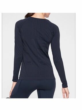 Athleta Foothill Seamless Long Sleeve Navy Blue Performance Top Womens XS